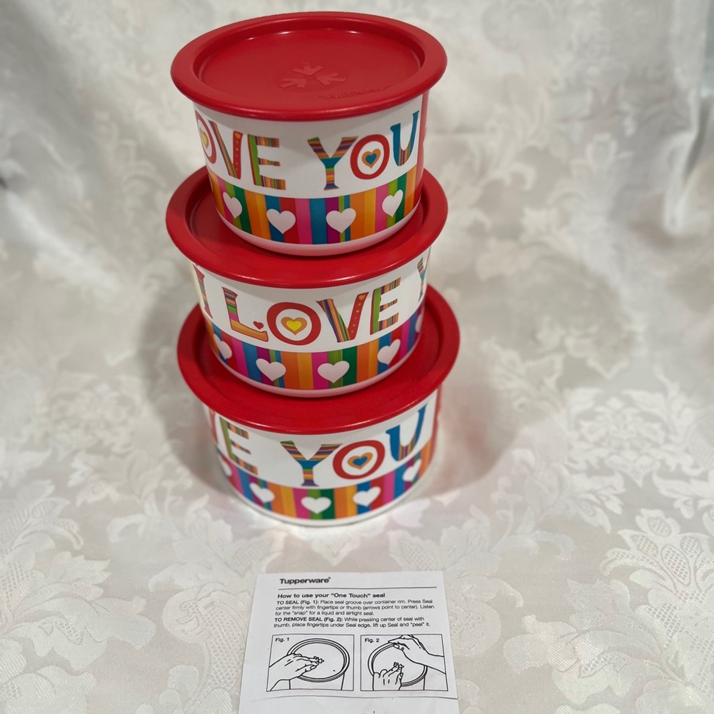 NEW Tupperware I Love You Colorful Stacking Canisters 3 piece set  (LAST one)